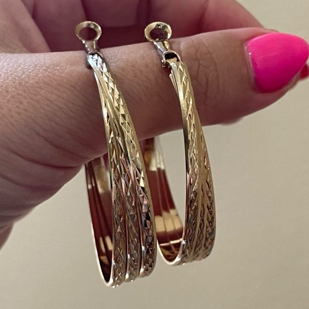 Gold Brass Twisted Hoop Earrings with Textured Finish